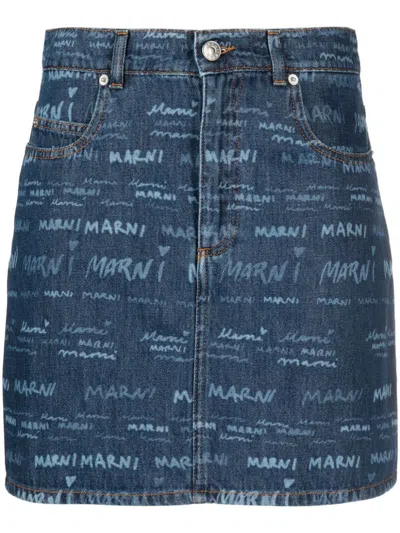 Shop Marni Denim Skirt In Cyan
