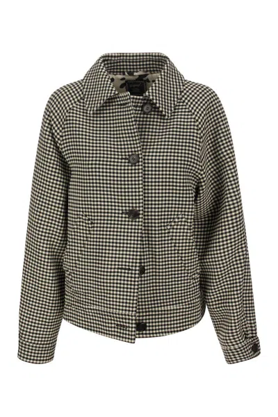 Marni Reversible Gingham Wool-blend And Animal-print Twill Jacket In Black/white