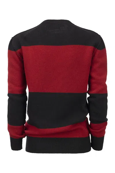 Shop Marni Embroidered Shetland Wool Sweater With Striped Pattern In Red