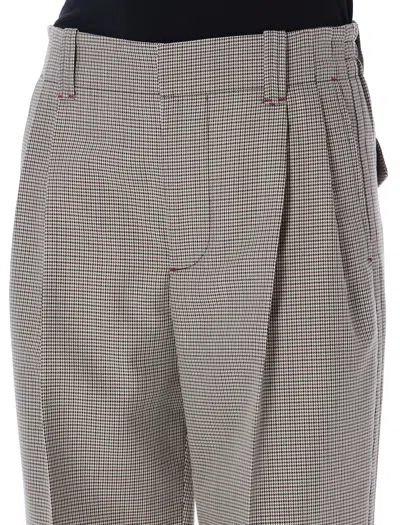 Shop Marni Flared Check Pants With Elastic Waistband And Pocket Details In Tan