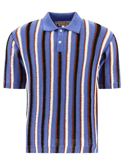 Shop Marni Light Blue Crocheted Polo Shirt For Men