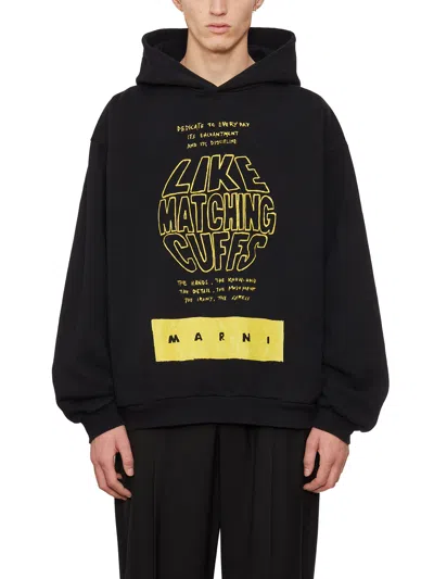 Shop Marni Men's Black Sweatshirt With Maxi Print Hood For Fw24