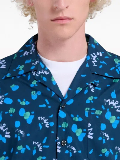 Shop Marni Men's Printed Cotton Shirt In Navy Blue For Ss24 Collection