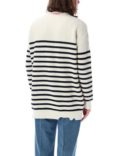 Shop Marni Men's Striped Fisherman Cardigan For Ss24 In Navy And Ecru