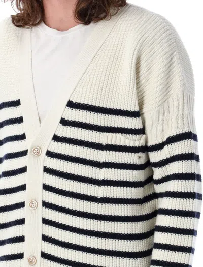 Shop Marni Men's Striped Fisherman Cardigan For Ss24 In Navy And Ecru