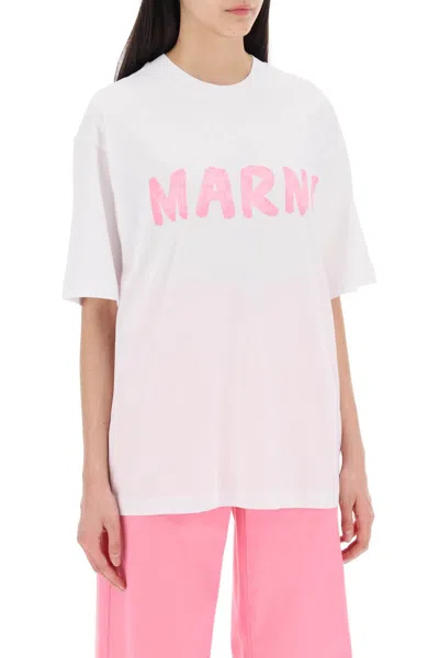 Shop Marni Women's White Crewneck T-shirt With Logo Print