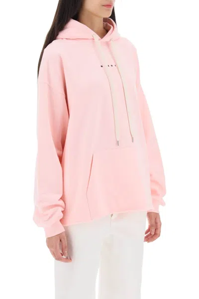 Shop Marni Pink Logo Hoodie Sweatshirt For Women