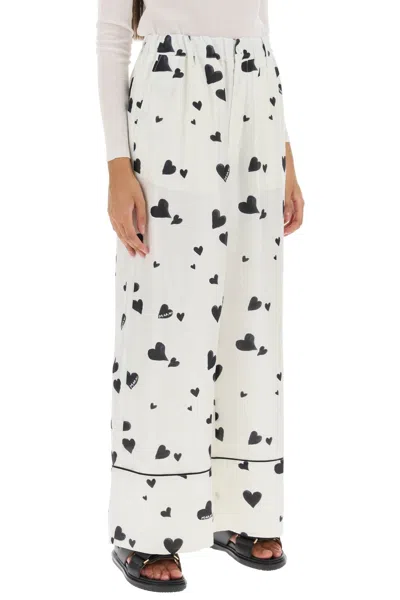 Shop Marni Romantic Silk Pajama Pants With Hearts Motif For Women In White
