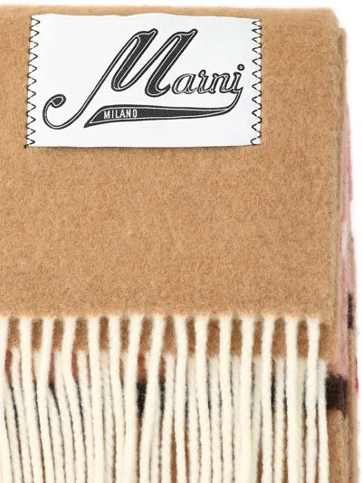 Shop Marni Soft Alpaca Scarf With Stripes And Fringe For Women In Beige
