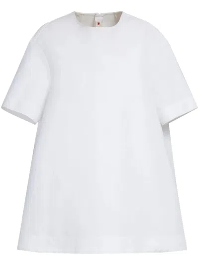 Shop Marni White Cotton Mini Dress With Short Sleeves And Back Zipper