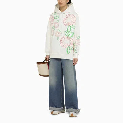 Shop Marni White Embroidered Cotton Sweatshirt With Wavy Poppy Logo For Women