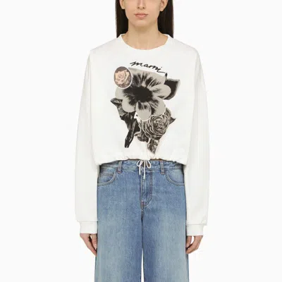 Shop Marni White Floral Print Cotton Sweatshirt