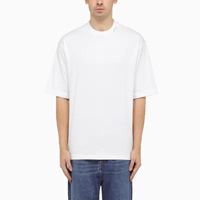 Shop Marni White Oversized T-shirt With Red Logo Embroidery
