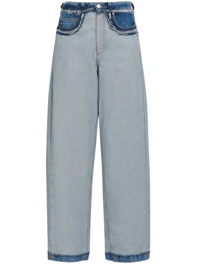 Shop Marni Women's Azure Denim Pants With Leather Detailing In Blue