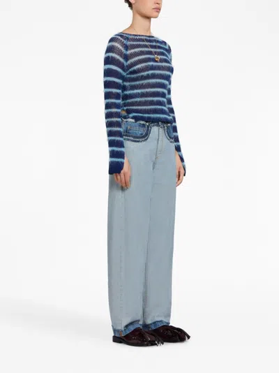 Shop Marni Women's Azure Denim Pants With Leather Detailing In Blue