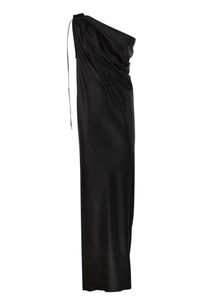 Shop Max Mara Elegant One-shoulder Silk Satin Dress For Women In Black