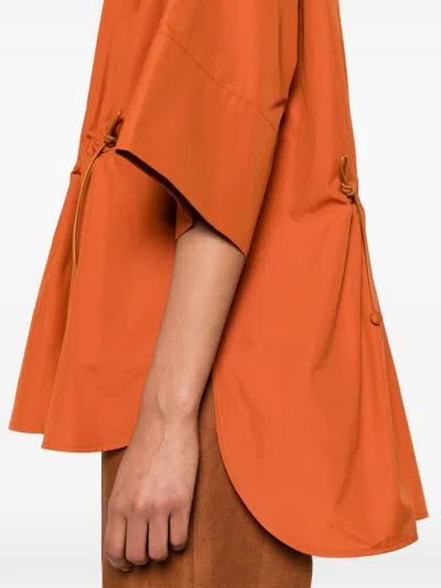 Shop Max Mara Burnt Orange Cotton Tunic Jacket With Spread Collar And Drawstring Waist In Brown