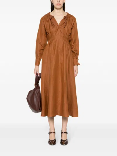 Shop Max Mara Stylish Flaxlinen And Silk Dress In Brown For Women