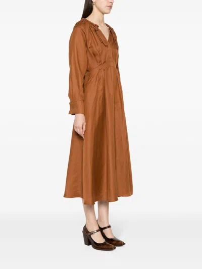 Shop Max Mara Stylish Flaxlinen And Silk Dress In Brown For Women