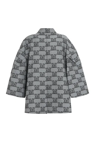 Shop Max Mara Grey Jacquard Logo Hooded Cotton Coat For Women