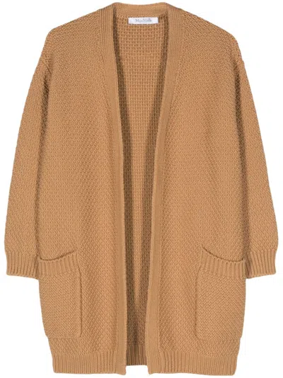 Shop Max Mara Light Brown Cotton Tricot Knit Cardigan For Women In Leather Brown