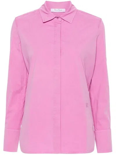 Shop Max Mara Lilac Cotton Blend Poplin Shirt | Tonal Design & Embroidered Logo In Purple