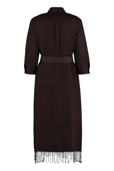 Shop Max Mara Linen Dress With Side Pockets And Frayed Hem For Women In Brown