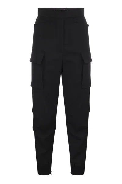 Shop Max Mara Loose-fit Black Cargo Trousers For Women In Fine Wool Gabardine