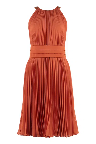 Shop Max Mara Multicolor Burnt Pleated Dress With Embroidered Neckline And Coordinated Belt, Ss23 Collection For W