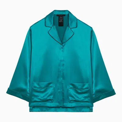 Shop Max Mara Green Silk Shirt With Long Sleeves And Embroidered Logo For Women
