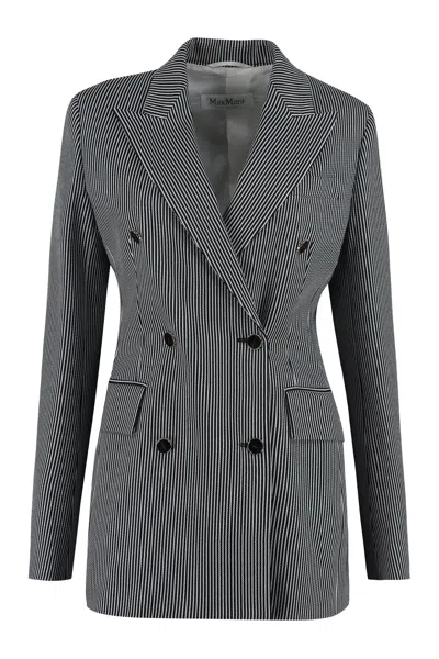 Shop Max Mara Striped Double Breasted Blazer For Women In Blue