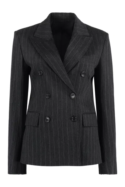 Shop Max Mara Women's Pinstriped Double-breasted Blazer For Fw23 In Grey