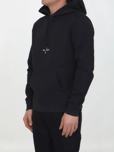 Shop Saint Laurent Monogram Embroidered Hoodie In Black For Men In Noir