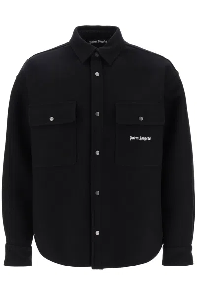 Shop Palm Angels Oversized Black Wool Overshirt For Men By