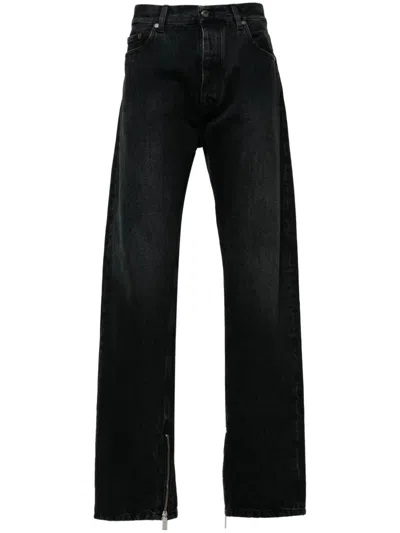 Shop Off-white Vintage Black Straight-leg Jeans With Zippers And Leather Patch