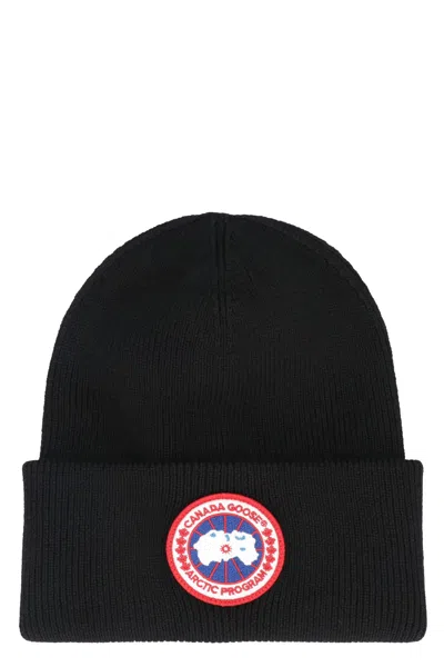 Shop Canada Goose Men's Black Wool Hat With Turn Up Brim By