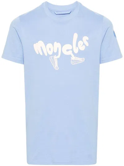 Shop Moncler Mens Pastel Blue Ss24 Cotton T-shirt