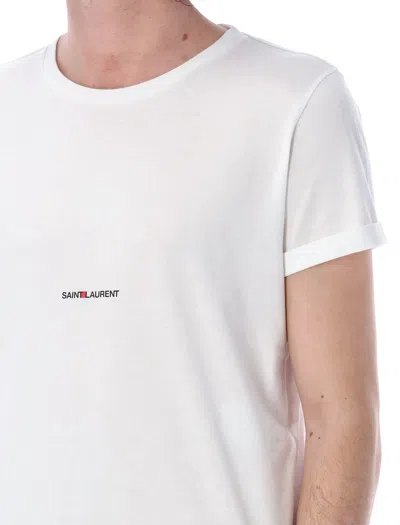 Shop Saint Laurent Men's Cotton Logo Print T-shirt In White By