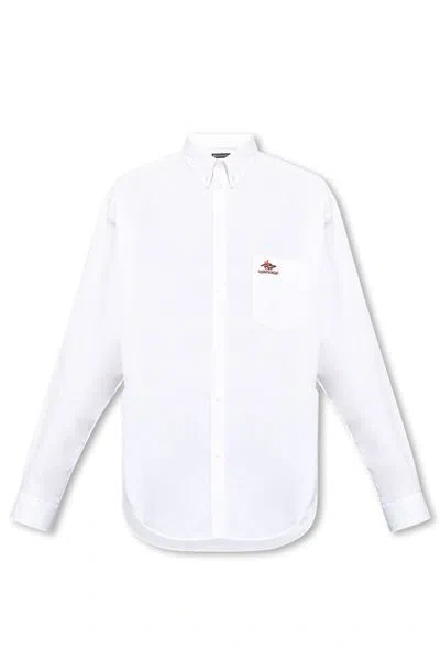 Shop Balenciaga Men's Drop Shoulder Shirt With  Logo Print In White