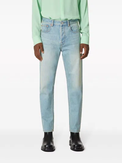 Shop Valentino Lightwash Denim Tapered Jeans For Men In Light Blue