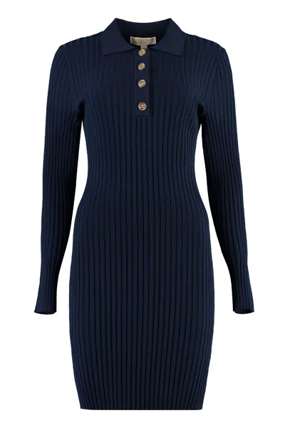 Shop Michael Michael Kors Blue Ribbed Knit Dress For Women