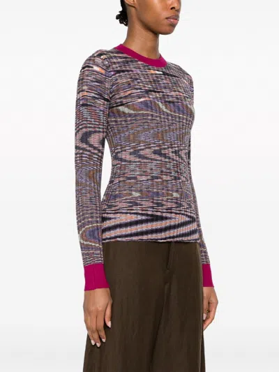 Shop Missoni Elegant Black Jacquard Knit Longsleeved Top For Women In Orange