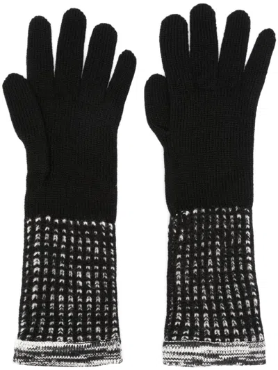 Shop Missoni Black Patterned Wool Gloves For Women