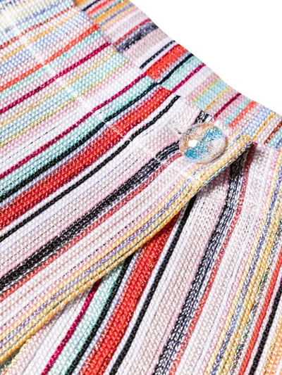Shop Missoni Colorful Crochet Knit Striped Skirt With Fringe Detailing And Button Fastening In Multicolour