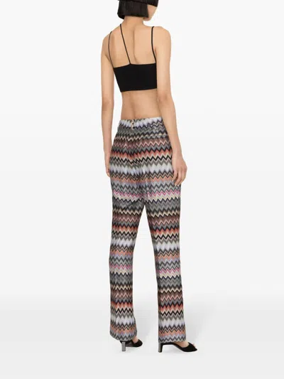 Shop Missoni High-waisted Flared Trousers In Signature Zigzag Woven Design In Multicolour