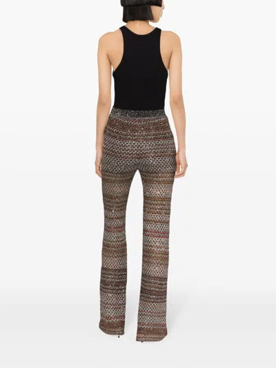 Shop Missoni High-waisted Flared Trousers: Black & Multicolor Metallic Honeycomb Knit & Sequin Embellished For Wo