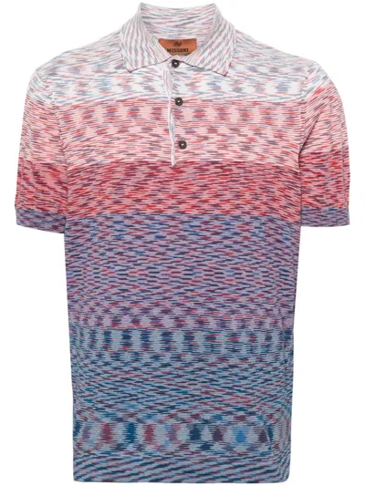 Shop Missoni Men's Tie-dye Print Cotton Polo Shirt In Red, White, And Blue For Ss24