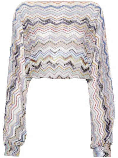 Shop Missoni Light Blue Zigzag Cropped Top For Women | Ss24 Collection In Navy