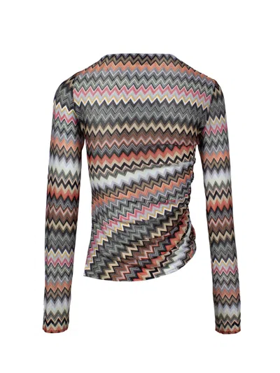 Shop Missoni Multicolor Asymmetric Knit T-shirt With Signature Zigzag Woven Design In Print