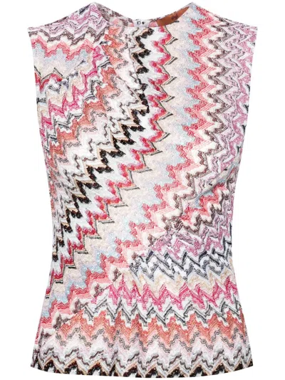 Shop Missoni Multicolor Metallic Thread Asymmetric Top In Pink